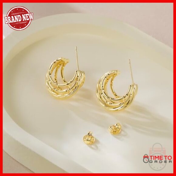 14K Gold Hoop Earrings, Quintuple Twisted Design, 20x14.5mm 14K Gold Hoop Earrings Quintuple Twisted Textured Detailing 20x14.5mm